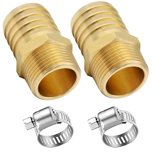 JoyTube 2 Pcs Hose Barb Fittings 1" Barb to 1" NPT Male Thread Brass Metals Adapter Connector with Hose Clamp