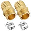 JoyTube 2 Pcs Hose Barb Fittings 3/8" Barb to 3/4" NPT Male Thread Brass Metals Adapter Connector with Hose Clamp