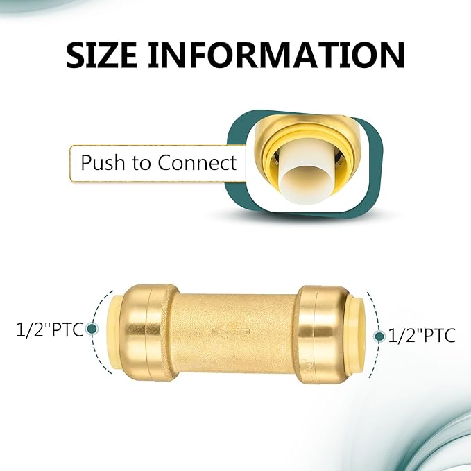 20-Pack Niikappu Pushfit Check Valve, 1/2-Inch Brass Plumbing Fittings Connect for PEX, Copper, CPVC, PE-RT Pipes, with Disconnect Clip(PF-VALVE060-20)