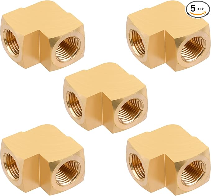 5pcs 1/8" Brass Fittings 90 Degree Barstock Street Elbow 1/8 Inch NPT Female Pipe to 1/8 Inch NPT Female Pipe Fittings Elbow Forged Brass Pipe Fittings