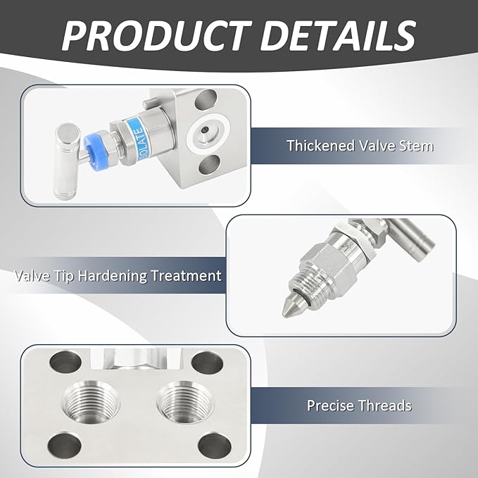 3 Valve Manifold 316 Stainless Steel 3 Way High Pressure Manifold Gas Distributor for Pressure Gauges and Pressure Transmitters from Rosemount, Siemens, Honeywell, E+H