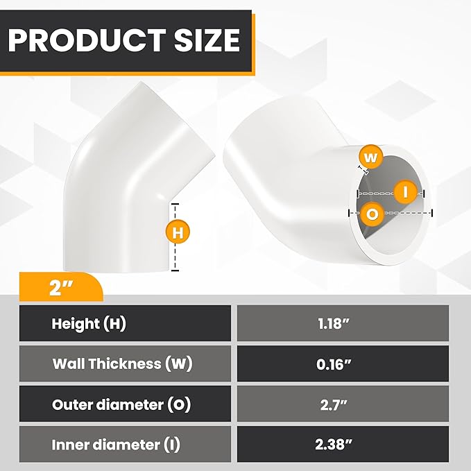 2" 4 Pcs 45° Elbow Pipe Fittings (Socket x Socket), Heavy Duty 2 Way Right Angle Pipe Fitting for DIY Creations, Schedule 40 PVC Coupling Adapter.