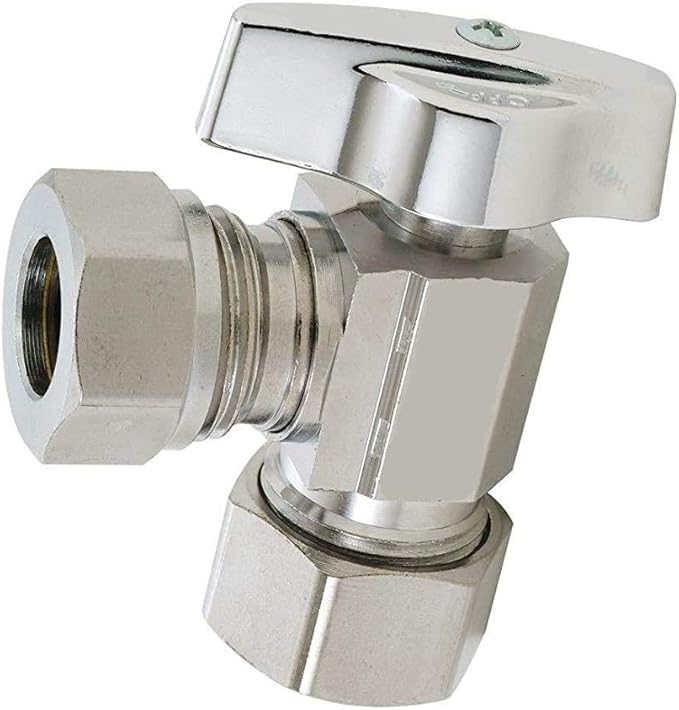 EZ-Fluid 1/2-in Nominal Comp (5/8" OD Comp) x 7/16"O.D or 1/2" FIP (Slip Joint) 1/4-Turn Chrome Brass Angle Stop Valve Water Shut Off Ball Valve LF,Square Body(1 Pack)