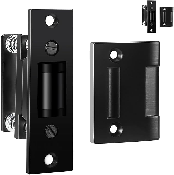 HOMOTEK 2 Pack Commercial Heavy Duty Door Roller Catch, Drive in Ball Catch with Strike Plate Solid Zinc Adjustable Silent Door Latch, Spring Tension Roller, Black