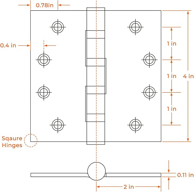 Haidms 304 Stainless Steel Matte Black 4'' Door Hinges for Exterior Doors Ball Bearing Door Hinges 4in x 4in with Square Corners, Heavy-Duty, 6PACK