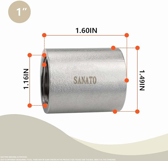 SANATO 1 Pcs SS 304 Forging Nipple Cast Piple, 1" NPT x 1" NPT Female Threaded, 50mm Piple Fittings