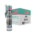 Akfix 905N Clear 100% Silicone Caulk for Construction and Building (12x10.5 fl.oz.) - Solvent-Free, Low Odor, UV & Water Resistant, Fast Curing, Paintable, Flexible Silicone Sealant | Clear, 12 Pack