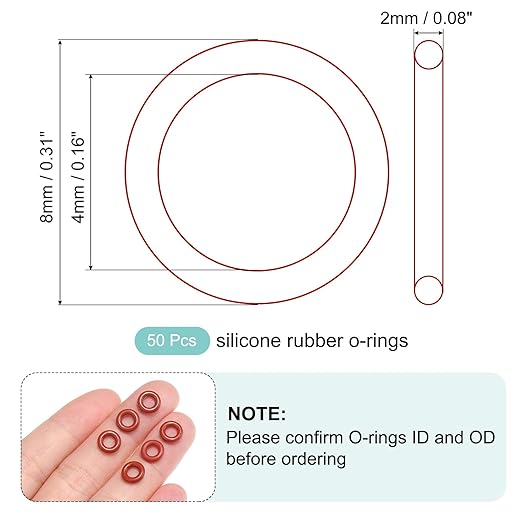 MECCANIXITY Silicone O-Ring 4mm ID 8mm OD 2mm Width Metric VMQ Sealing Gasket Replacement 50A Durometer for Plumbing Compressor Faucets Valves Repair (Red, Pack of 50)