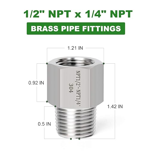 TAISHER 5PCS Forging of 304 Stainless Steel Fitting, Reducer Adapter, 1/4-Inch Male Pipe x 1/2-Inch Female Pipe