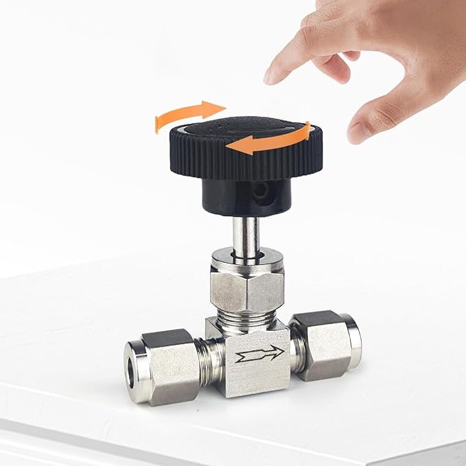 1 Piece3/8NeedleValve，O.D.3/8 Inch，Flow Control Valve,for Connecting0.95cm Stainless SteelTubing, Copper, RigidPlastic Tubing, Used to Control Water, Gas and Oil. Stainless Steel 304.