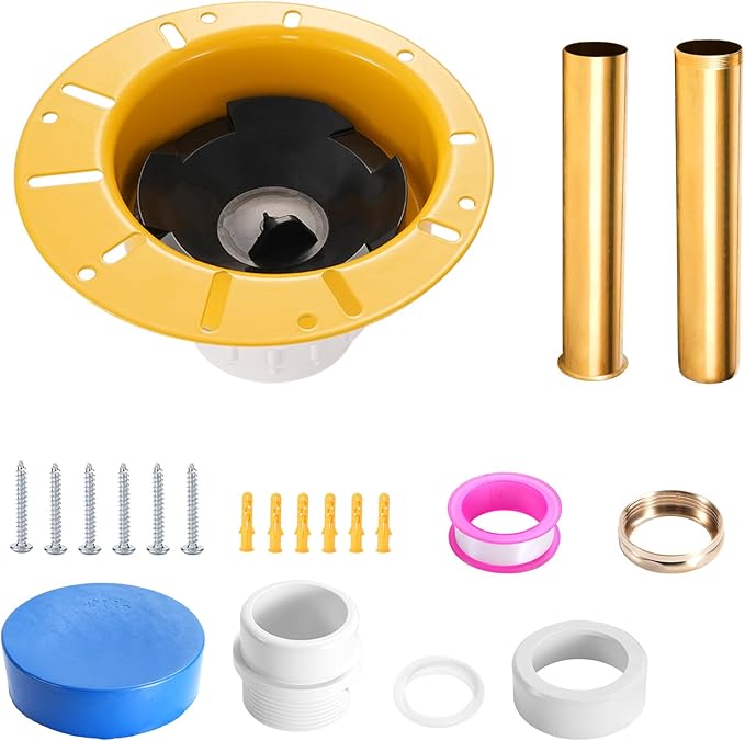 Freestanding Tub Drain Kit, Bathtub Drain Rough-in Kit with PVC Adapter and Brass Tail Pipes, Compatible with Freestanding Bathtub Drain, Floor Mounted Bathtub and Copper Bathtub, Yellow