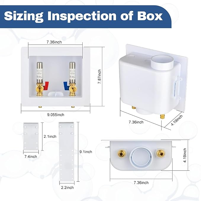 10-Pack GUOFIS Washing Machine Outlet Box,1/2 Inch PEX Crimp Inlet x 3/4 Inch MHT Outlet, Laundry Washer Box with Stainless Steel Water Hammer Arrestor (Center Drain)