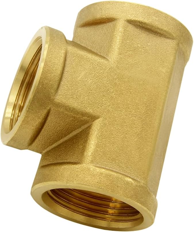 Hooshing Brass Tee Fittings 3/4" NPT x 3/4" NPT x 3/4" NPT Female Pipe Fittings Convert Adapter for Fuel Oil Gas Plumbing