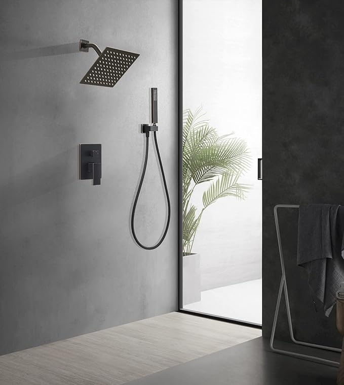 Oil Rubbed Bronze Shower System 8 Inch Bathroom Rain Mixer Shower Combo Set Wall Mounted Rainfall Shower Head and Handheld System Shower Faucet Set Rough-in Valve Body and Trim Kit