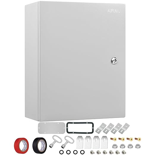 Steel Electrical Junction Box, 24 x 16 x 12 Waterproof & Dustproof Electrical Enclosure, Outdoor & Indoor Universal Project Box with Lock & Mounting Plate