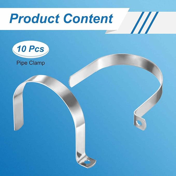 HARFINGTON 3-1/2 Inch Pipe Strap, 304 Stainless Steel Conduit Clip 10Pcs Single Hole Strap Clamp for Pipe Tube Cable Fixing (89mm, Silver)
