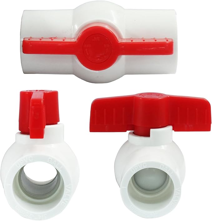 5 Pcs 3/4 Inch PVC Ball Valves, Water Shut Off Valves, 25mm Socket with Red T-Handle, Rated at 150 PSI Pipe Fittings for Swimming Pool, Plumbing & Irrigation Systems