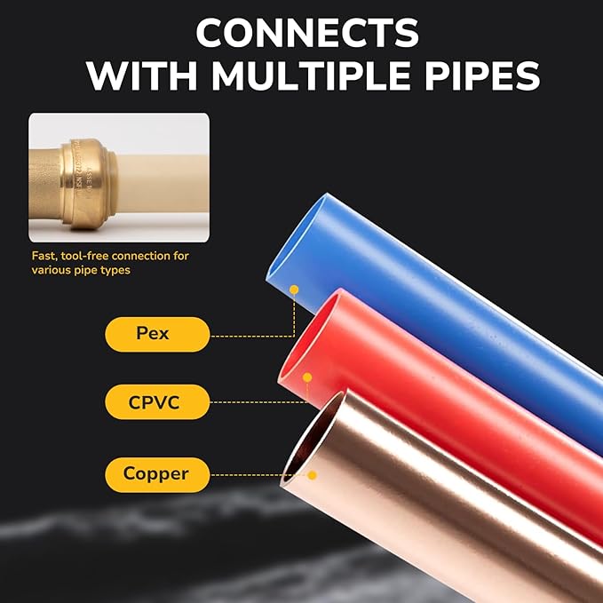 3/4" x 3/4" x 1/2" Reducing Tee Pushfit, Push to Connect Brass Plumbing Fitting for Copper, CPVC, PEX Pipe, Pex Fitting with Upgraded Stiffener, Disconnect Clip Included, NSF & UPC Certified