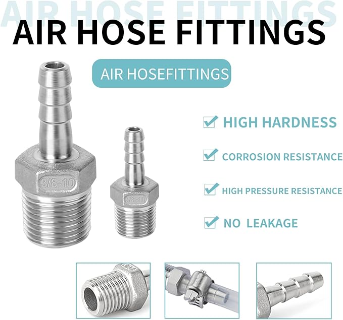 Hose Barb Fittings,304 Stainless Steel,1" Hose Barb to 1" Male NPT Male Thread Adapter Connector,Industrial Hose to Pipe Fittings Connect for Gas/Water/Oil.(2Pcs)