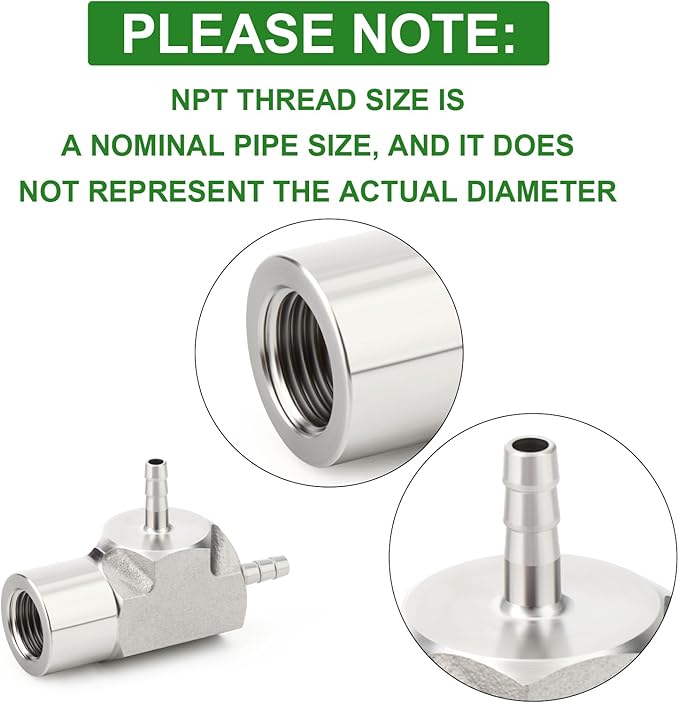 TAISHER 2PCS Forging of 304 Stainless Steel 3 Way Tee Hose Barb Fitting, 1/8" Hose Barb x 1/8" Hose Barb x 1/8" NPT Female for Fuel/Air/Lquid/Gas with 4PCS Hose Clamp