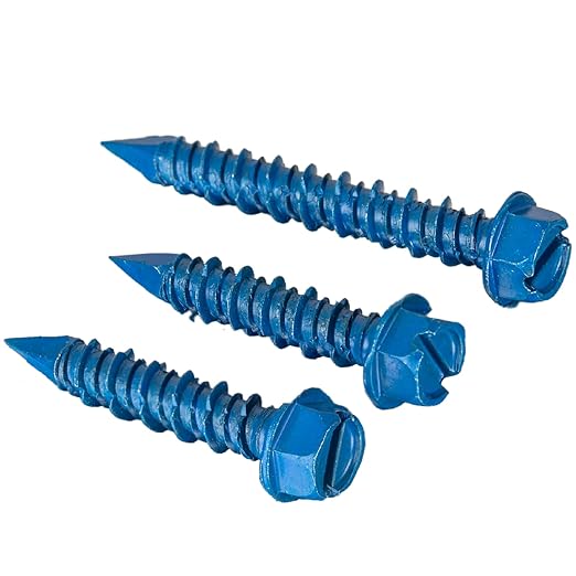 108Pcs 1/4 x 1-3/4 in Concrete Screws with Drill bits,Masonry Screws for Concrete Assortment Kit,Hex Head Block Cement Stacoo Screws and Anchors,Diamond Point,Blue Coated(2LB)