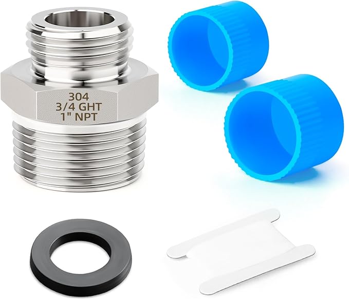 TAISHER 1PCS 304 Stainless Steel Garden Hose Adapter, 3/4" GHT Male x 1" NPT Male Garden Hose Connector with Washers
