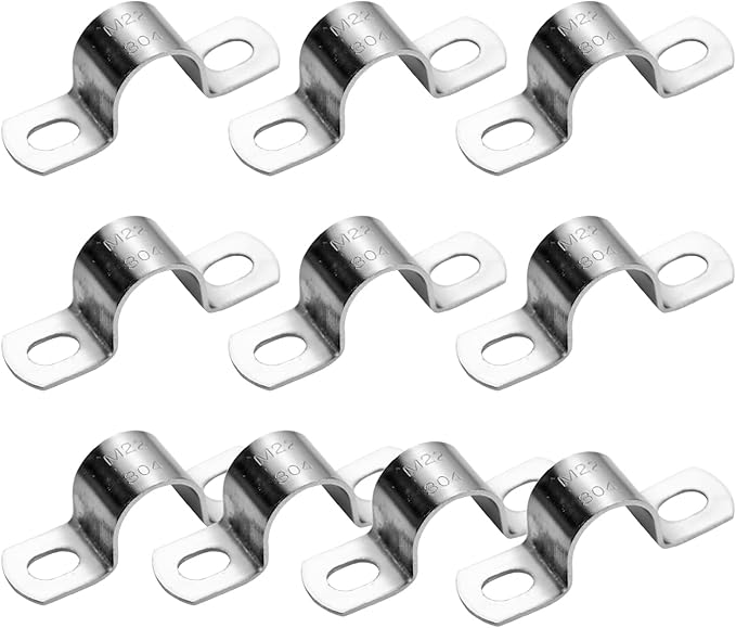 10Pcs 22mm Heavy Duty U-Tube Strap Clamp-2 Hole,Stainless Steel-304 Rigid U-Bracket Pipe Clamp Hanger Tube Tension Clips ID 7/8"inch