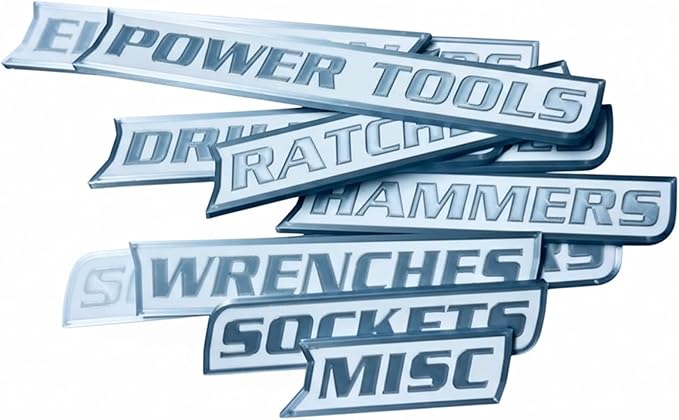 12 Pack of Magnetic Tool box Labels, 3D Printed Tool Box Labels magnet, General Tool Box Organize Accessories for Steel Toolboxes, Carts, Drawers, and Cabinets, Easy to Stick and Remove (silver)