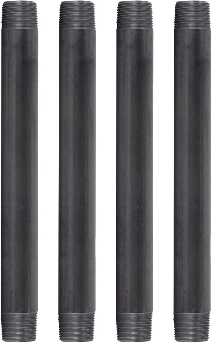 PIPE DECOR 1" x 12" Black Steel Plumbing Pipe, 4-Pack, Pre Cut Connector, Industrial Steel Grey Fits Standard One Inch Threaded Black Malleable Iron Fittings, Build Vintage DIY Furniture