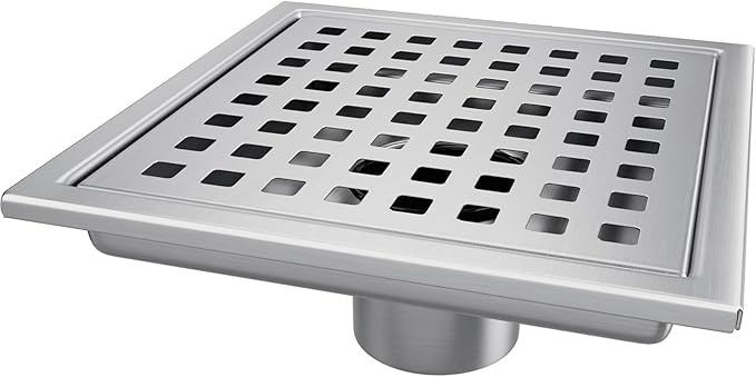 Square Shower Drain, Shower Drain 4 inch with Removable Grate Cover, Corrosion Resistant AISI 304 Stainless Steel Shower Floor Drain with Hair Catcher