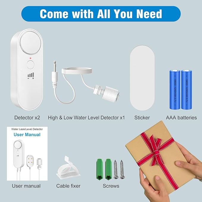 Daytech Water Level Sensor 100 dB Sump Pump Alarm Water Sensors for Leaks with 78 inch Detector Cable and 4 Volume Levels Flood Sensor for Basements(3PC)