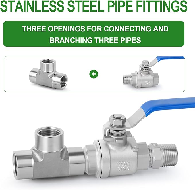 TAISHER 1PCS Forging of 304 Stainless Steel Tee Pipe Fittings, 1/8" x 1/8" x 1/8" NPT Female Pipe Fittings