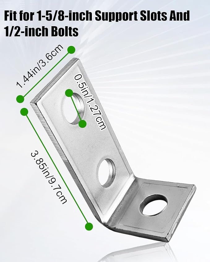 3 Hole L Shaped Fitting Bracket Corner Brace Fit for 1/2" Bolt in 1-5/8" Strut Channel, 12 Pcs 90 Degree Metal Framing Connector
