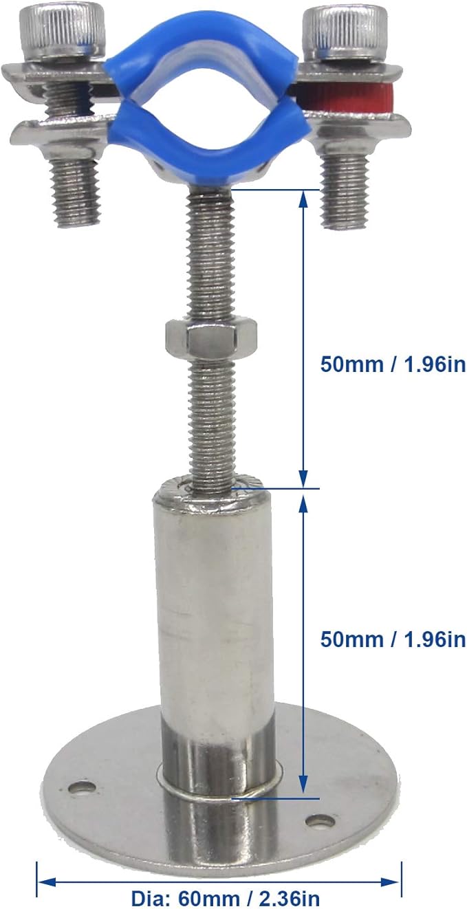 Stainless Steel Adjustable Pipe Clamp Bracket - Wall/Ceiling Mount Support for 1/2-Inch (19mm) Pipe, Heavy-Duty Rustproof Brackets with Screws, Set of 2