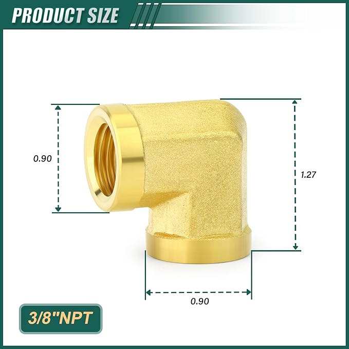 6PCS 3/8" Npt Female, 90 Degree Brass Pipe Fittings Barstock Street Elbow, 3/8" Npt Female x 3/8" Npt Female for oils, fuels, gases and liquids