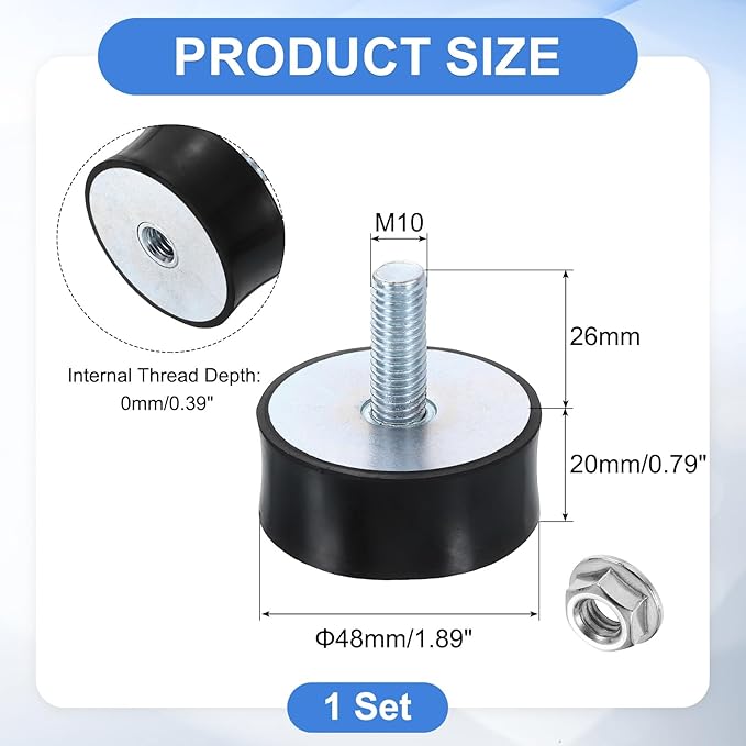 uxcell M10 Rubber Mounts, 1Pcs 50x21mm(DxH) Rubber Cylindrical Anti Vibration Isolator Shock Absorber with Lock Nut for Car Bobbin Generator Air Compressors