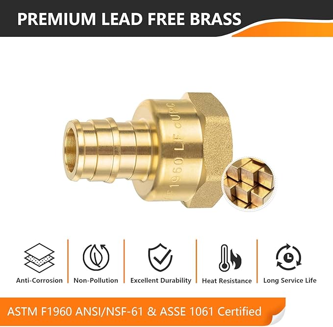 HeSun 40-Pack PEX-A FNPT Adapter Fitting, 1/2" NPT Female x 1/2" PEX-A Expansion Adapter, ASTM F1960