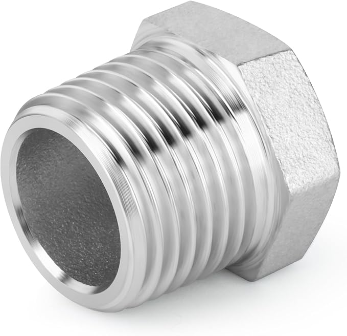 TAISHER 10PCS 304 Stainless Steel Reducer Hex Bushing, 1/4" NPT Male x 1/8" NPT Female, Reducing Pipe Adapter Fitting