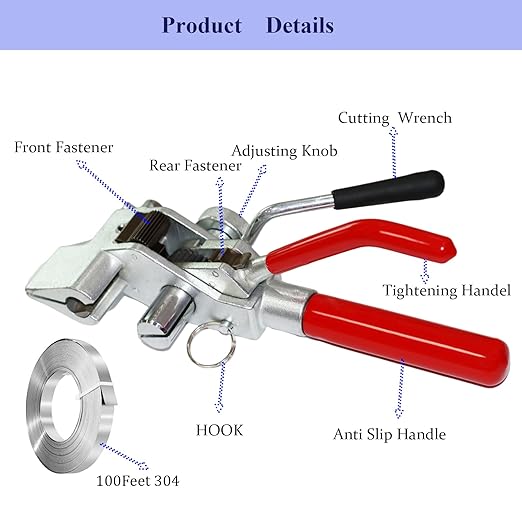 Metal Banding Strapping Kit with Band Ratchet Tensioner,Steel Pallet Packaging Tool with 100 pcs Steel Buckle 3/4" x 100 Feet Banding Coil Heavy Duty Belt Sealer