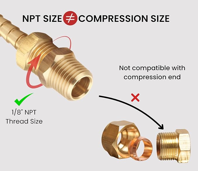 1/4 NPT Male Thread to 1/8 NPT Female Thread Brass Reducer Hex Bushing Brass Fitting Pipe Hose Tube Adapter Convert, Thread 0.5" OD to 0.375" ID, Pack of 10