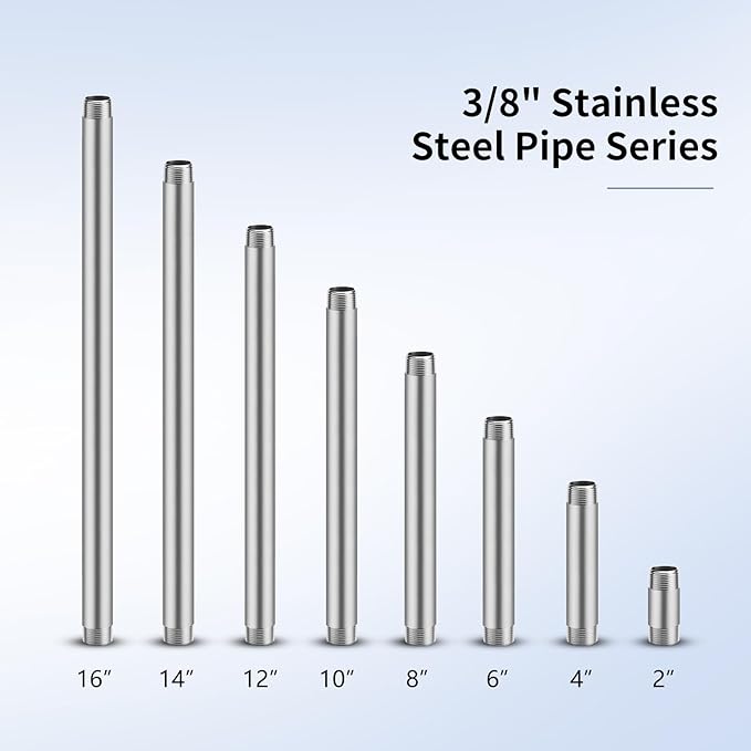 3/8"x2" 304 Stainless Steel Pipe, 3/8" NPT x 3/8" NPT Male Threaded Nipple, SCH40 Heavy Duty Pre-Cut Steel Pipe for Plumbing Gas, Hydraulic, and Industrial Applications(2", 4 Piece)
