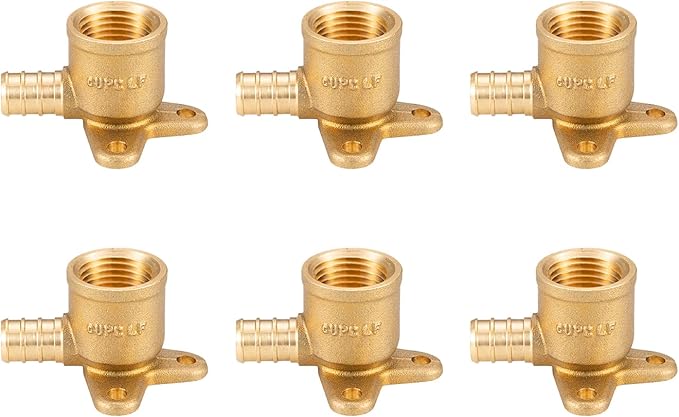 WMAXPFIT(6 Pack) 1/2 Inch Drop-Ear Elbow F1807, 1/2 Inch PEX x Female NPT Thread LF Brass crimp fitting for PEX-b pipe