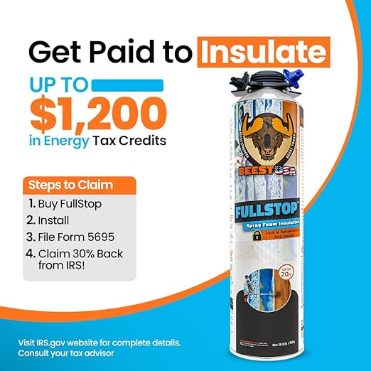 BEEST FullStop Spray Foam Insulation for Wall & Attic (40 Board ft/sq.ft) Perfect Heat & Acoustic Proofing for Reduced Energy Bills - One Component Polyurethane Foam Insulation Can - 2 Pack (26.8 oz)