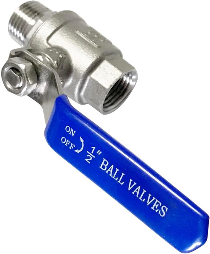 1/2" Male to Female Thread Full Port Ball Valves NPT 304 Stainless Steel for Water Oil Gas WOG1000 (Pack of 2)