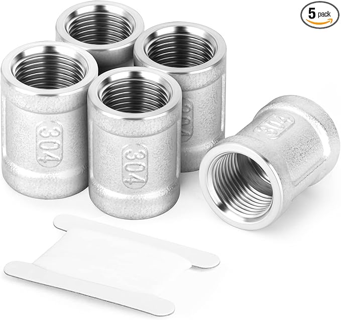 TAISHER 5PCS 304 Stainless Steel Cast Pipe Fitting, Coupling, 1/4" x 1/4" NPT Female Threaded