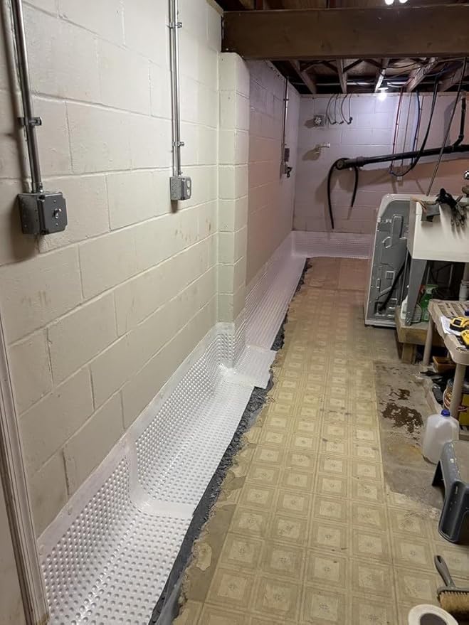 Whitecap Dimple Drainage Matting, 4' x 50' - Protect Vapor Barriers, Improves Water Movement and Drainage - Waterproof Moisture Barrier Foundation Wrap and Floor Underlayment