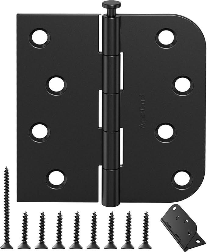 3 Pack Matte Black Door Hinges 4 Inch, Heavy Duty Exterior Hinges with Square & 5/8" Radius Corners, Quiet Removable Pin Design for Front & Back Residential Doors