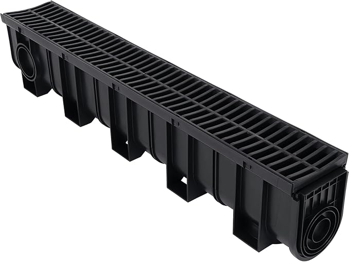 6 Pack Trench Drain System, Channel Drain with Plastic Grate, Driveway Drainage Channel Systems,Channel Drain Pipe Outdoor Trench Drainage System,5.9X5.1X39 Inch