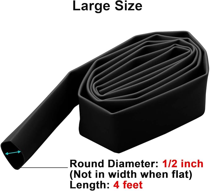1/2 Inch (Diameter) 3:1 Dual Wall Adhesive Heat Shrink Tubing, Large Glue Lined Marine Cable Sleeve Tube, Premium Wire Wrap Protector for DIY by MILAPEAK (4 ft, Black)