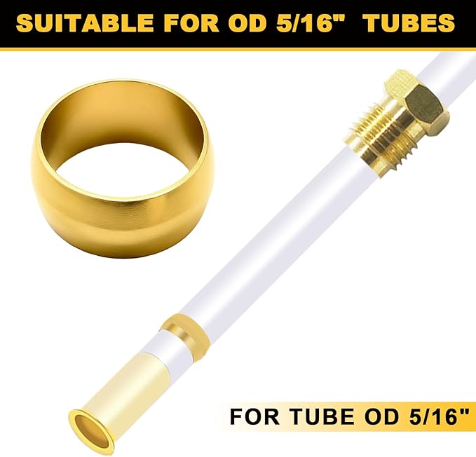 Siptenk 80PCS Brass Compression Sleeves Ferrules for Tube OD 5/16", Hose Compression Fitting Brass Ferrule for DOT Air Brake Lines, Water, Fuel, Oil